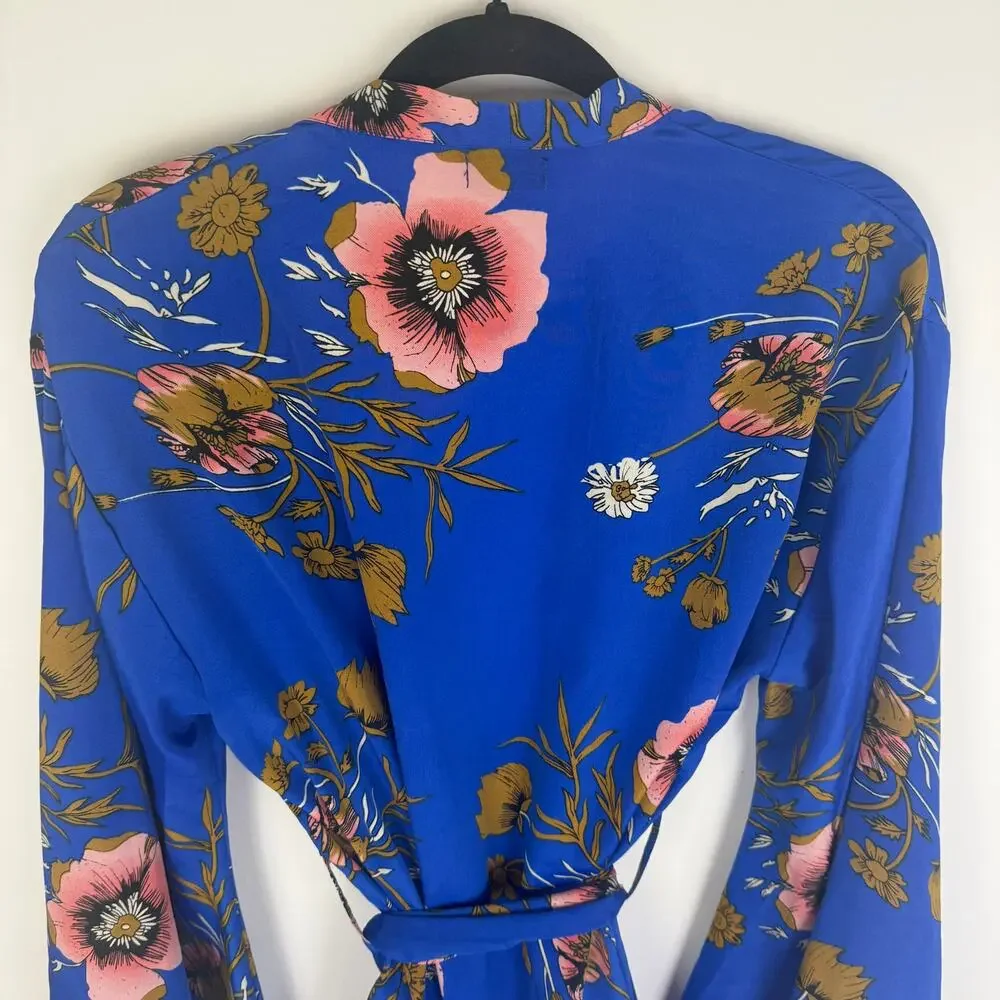 Wet Seal Womens Kimono Sleeve Floral Blue/Pink Cardigan Loungewear Robe OSFA